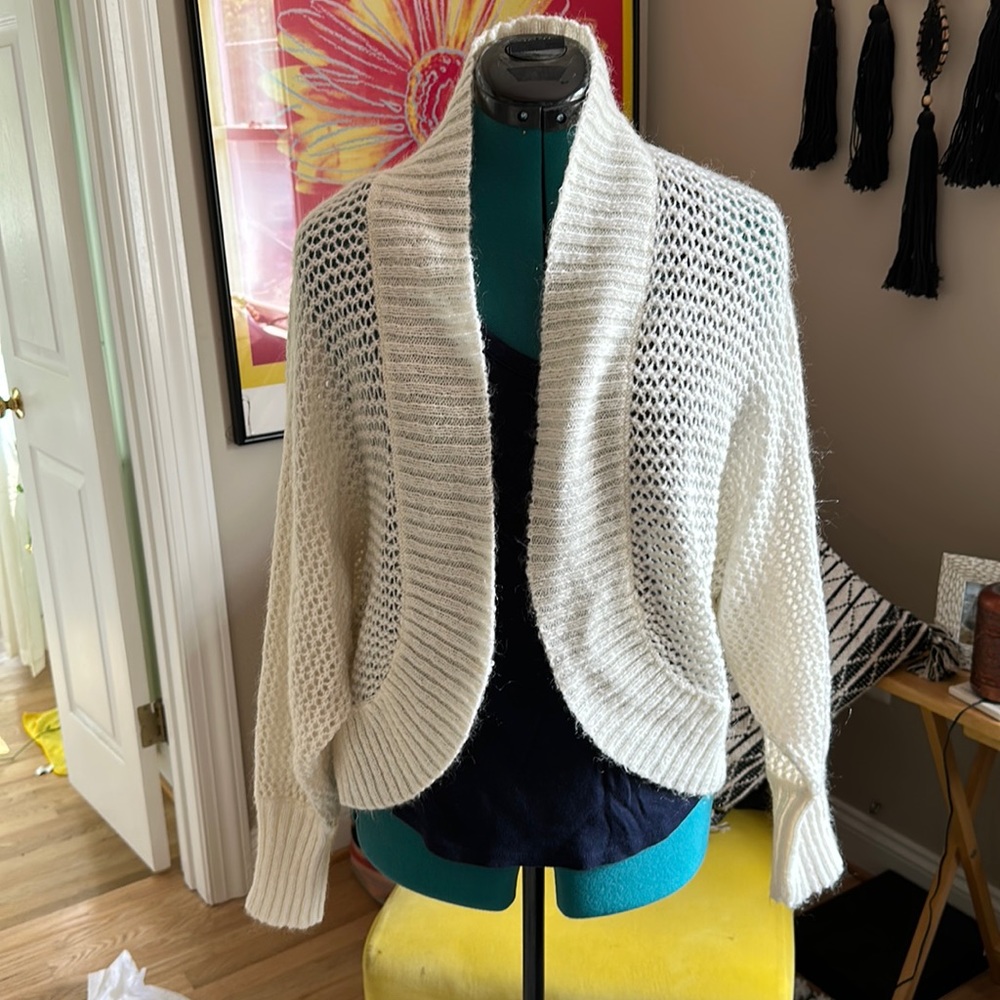 White size Medium bat wing open knit cardigan Ann Taylor Loft